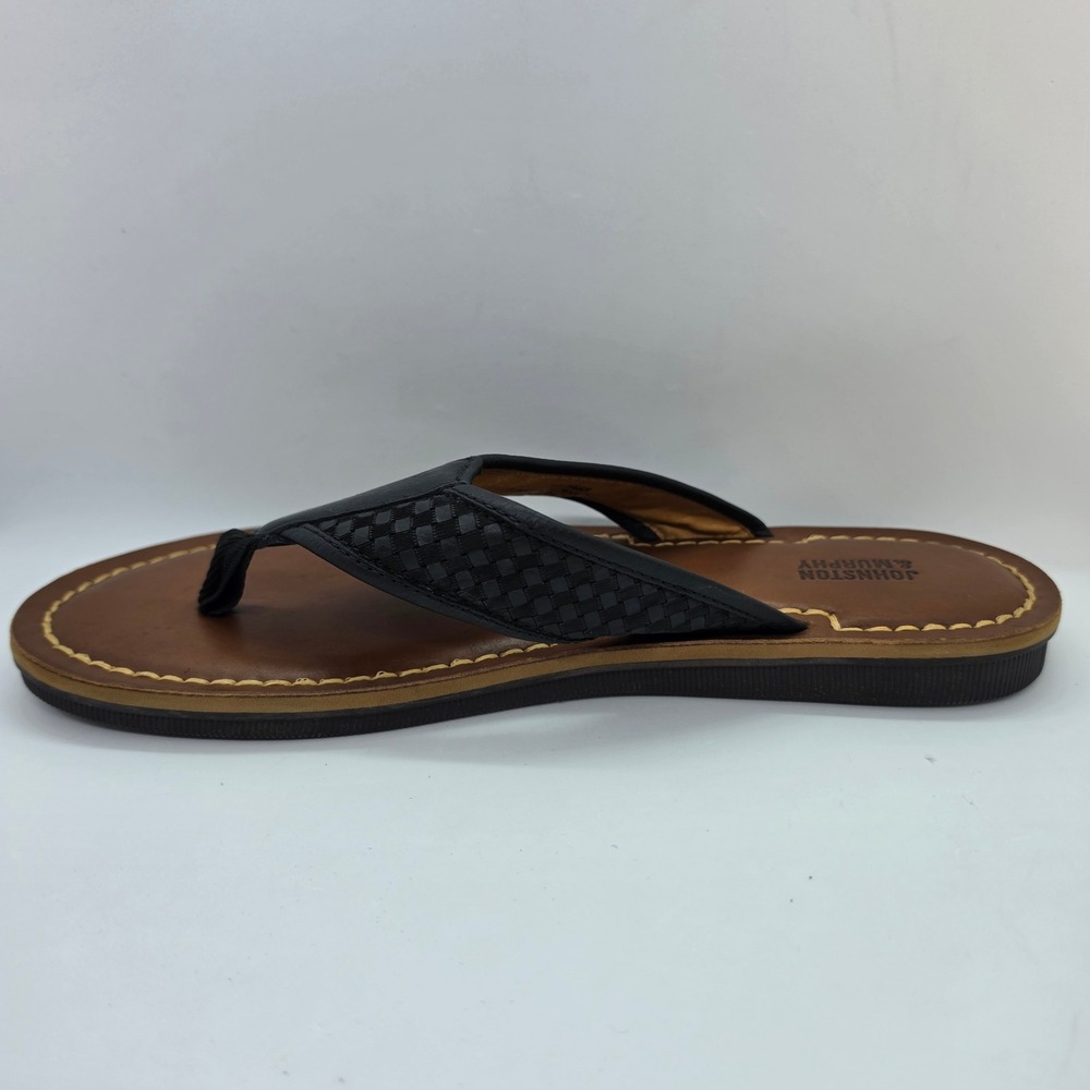 Johnston & Murphy Mens 9M Woven Leather Flip Flop Sandals Black Brown 25-3665 - Picture 9 of 9
